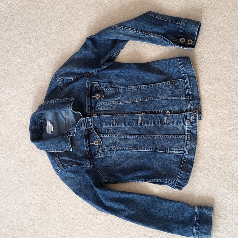 Liz Claiborne jean Jacket Cropped Fitted Pockets Layering Small - Picture 4 of 9